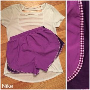 NIKE DRI-FIT Purple Gingham Trimmed Tempo Shorts
